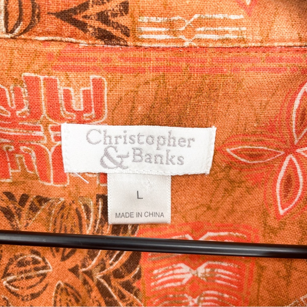 Christopher & Banks Y2K Abstract Tribal Linen Blend Button Down Top Orange Large - Picture 7 of 9